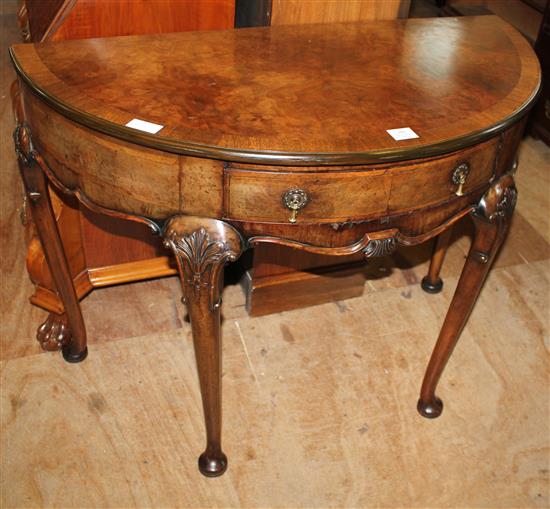 George I style walnut demi lune side table